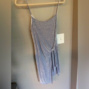 All in Favor Blue and White Pinstripe Wrap Dress